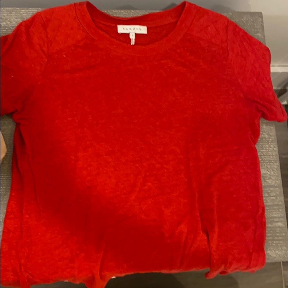 Red Sandro linen short sleeved tee